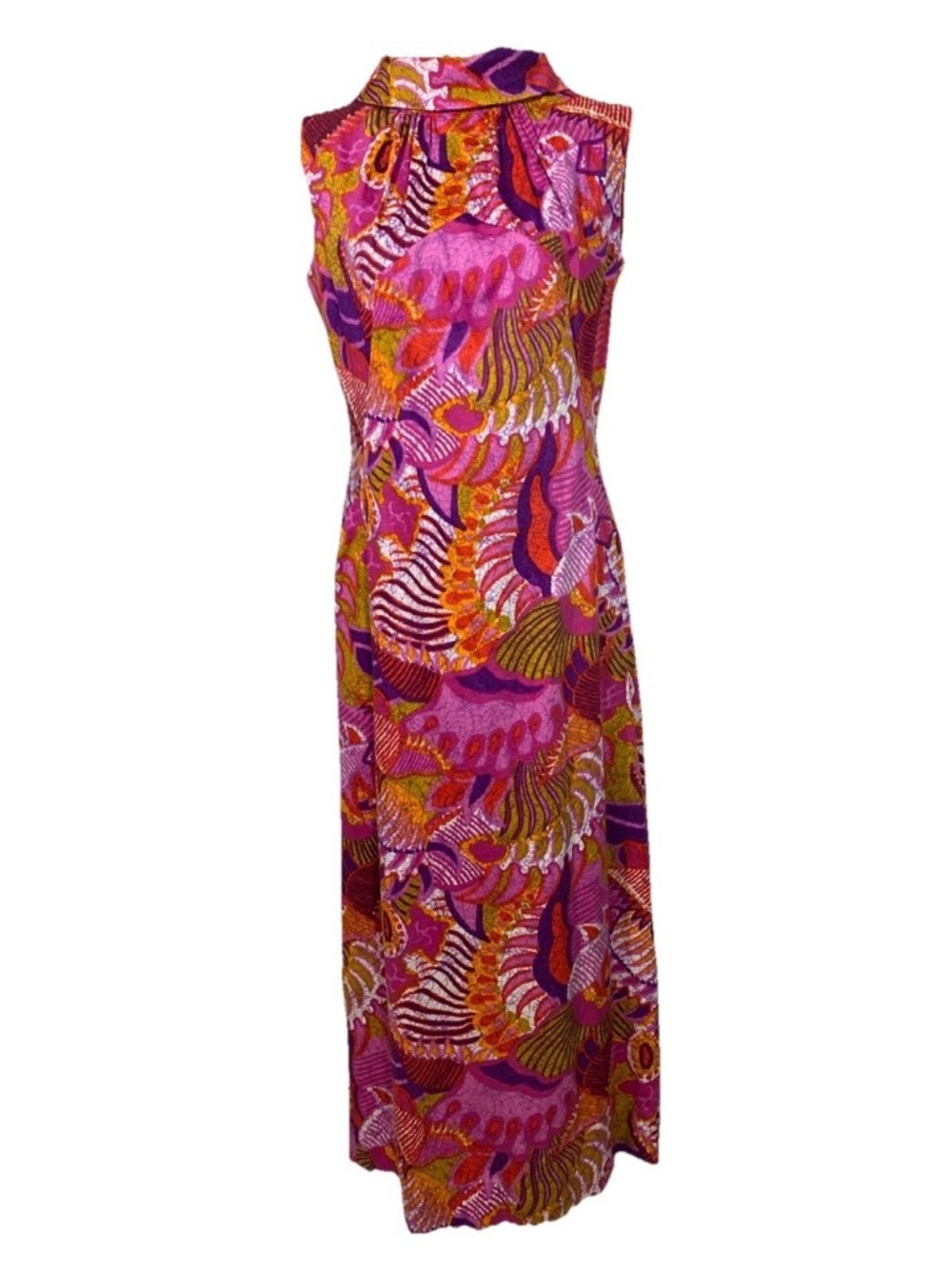 Vintage Hawaiian Maxi Dress Made In Hawaii For Andrade Honolulu Mod Abstract